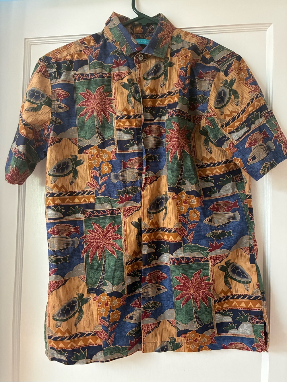 Tori Richard Short-Sleeve Tropical Print Button-Up - Blue, Green, Tan